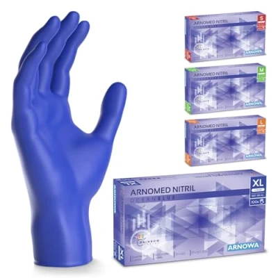Image de ARNOMED gants jetables bleu océan, nitrile taille XL, gant jetable avec 100 pièces/boîte, en non poudrés &amp; sans latex, cuisine, a usage unique S, M, L XL