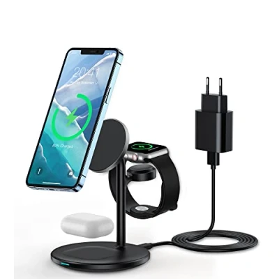 Image de Chargeur sans Fil 3 en 1 Compatible avec Le Mag Safe pour iWatch Ultra 2/1/Series 9/8,AirPods Pro/3/2 iPhone 15/14/13/Pro Max/14 Plus