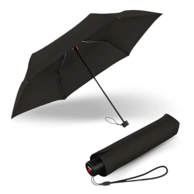 Image de Knirps parapluie C.050 Small Manual Black avec sac parapluie, Petit pour le voyage, de poche à ouverture manuelle, résistant au vent et léger, Mini