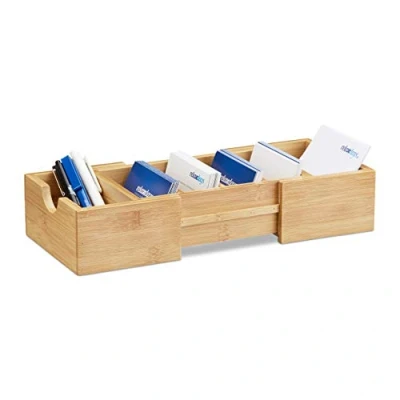 Image de Relaxdays Porte cartes de visite A8 bambou support ajustable H x l P: 5,5 13 30 cm, nature