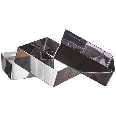 Image de Equinox 516608 Lot de 3 Moules à Gâteau Forme Carrée Acier Inoxydable INOX 6,5 x 21 20,5 cm