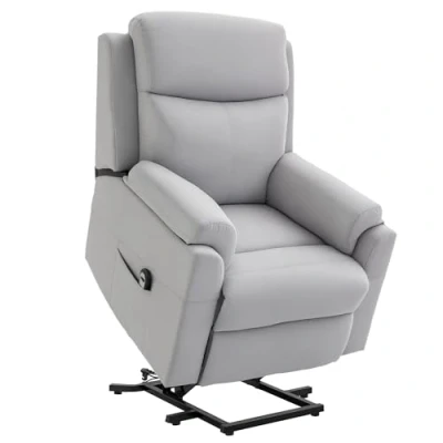 Image de HOMCOM Fauteuil releveur inclinable de Relaxation électrique avec Repose Pied Ajustable et télécommande Tissu Polyester Aspect Lin Gris Clair