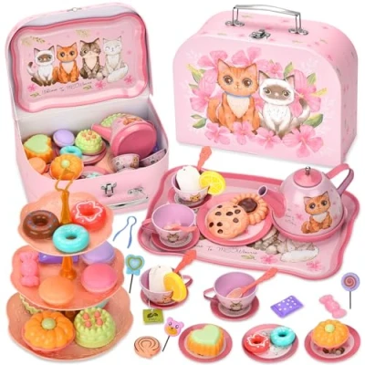 Image de TOSUTO Service à Thé pour Enfant,54 PCS Jouets,Jouets étui de Transport,Jeu Simulation Filles,Faisant Semblant Enfants Tea Party Jeux Rôlepour Fille 3 4 5 6 7 Ans