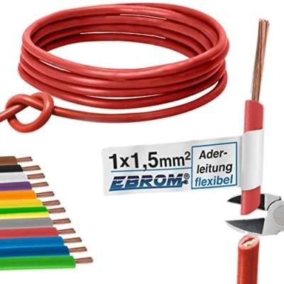 Image de Câble de câblage simple flexible 1,5 mm² PVC H07V K Couleur : rouge Plusieurs longueurs disponibles par incréments 5 m Longueur 10