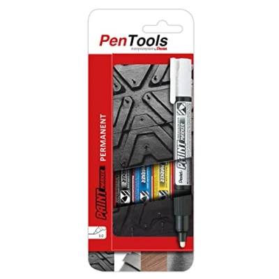 Image de PenTools by Pentel MMP20 Lot de 4 marqueurs permanents Encre laquée pour des marques durables et résistantes à l&#039;abrasion Pointe ogive (trait 3,0 mm) Couleurs assorties PRO4MX1EU