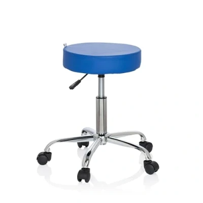 Image de hjh OFFICE 729413 Tabouret de bureau OPERATOR II similicuir bleu réglable en hauteur avec roulettes