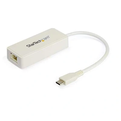 Image de StarTech.com Adaptateur USB C vers Gigabit Ethernet avec Port A Réseau Blanc 1Gbps NIC 3.0/3.1 Type 1GbE RJ45/LAN TB3 Compatible Win, Mac, Chromebook (US1GC301AUW)