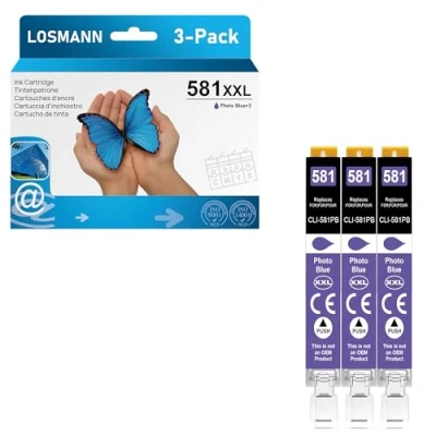 Image de LOSMANN 3X Photo Bleu Cartouche d&#039;encre Compatibles pour Canon CLI 581 XXL PB Pixma TS6350 TS6150 TS8150 TS8250 TS6250 TS705 TS705a TS8151 TS6151 TS8152 TS8300 TS9150 TS9155 TS9550 TR7550 TR8550