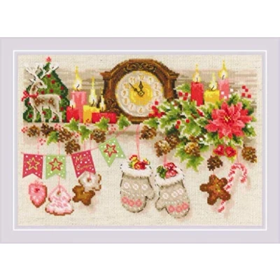Image de Riolis Counted Cross Stitch Xmas Shelf Point de Croix, Étagère Noël (14 pièces), Taille unique