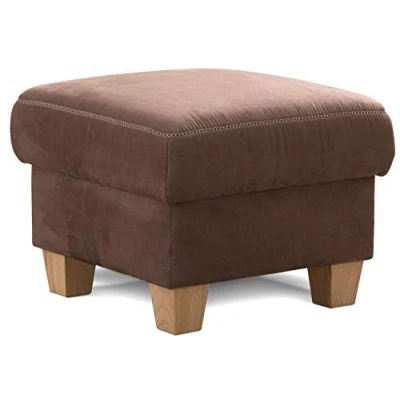 Image de Cavadore Wisconsin Pouf/Repose Pieds avec Espace De Rangement, Style Rustique, en Bois Hêtre, Microfibre D’Aspect Cuir, Dimensions 58 x 45 cm (l H P) ; Couleur : Marron