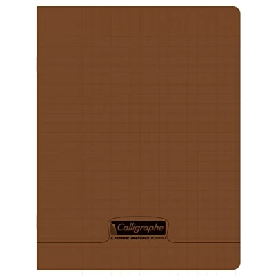 Image de Calligraphe 18931C Un Cahier Agrafé Marron (une Marque de Clairefontaine) 17x22 cm 96 Pages Grands Carreaux Papier Blanc 90 g Couverture Polypro Transparent
