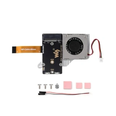 Image de Carte adaptateur PCIe vers M.2 pour Raspberry Pi 5 avec ventilateur, compatible le protocole NVMe SSD de taille 2242/2230, HAT prise en charge du mode Gen2/3, débit données