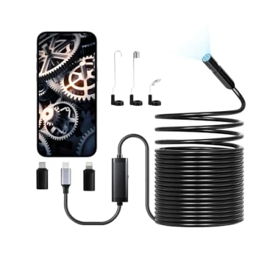Image de VEVOR Caméra Endoscopique avec Câble Semi rigide 15 m, Endoscope HD 1920p pour Android et iOS, 8 Lumières LED Réglables, Zoom, Étanche IP67, Serpent d&#039;Inspection Automobile, Plomberie