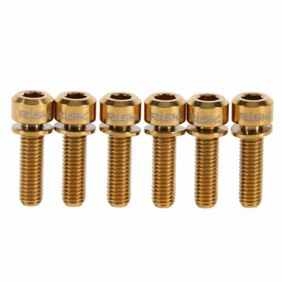 Image de Demeras Vis de boulons Tige vélo avec rondelles pour VTT Potence 6 pièces en Alliage Titane M5 x 18 mm(d&#039;or)