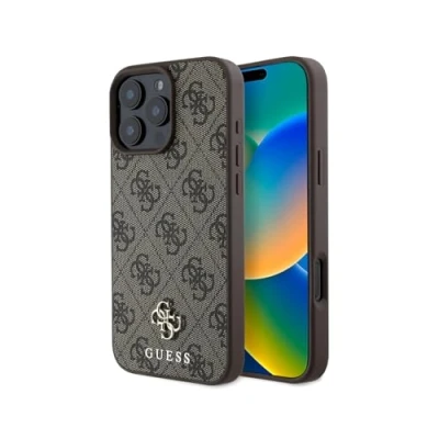 Image de CG MOBILE Guess HC Coque de téléphone conçue pour iPhone 16 Pro Max, durable, résistante aux chocs, compatible avec MagSafe, PU 4G Small et Classic Case Marron