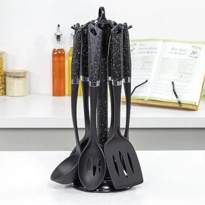 Image de Set d&#039;ustensiles de cuisine 6 pièces Blackmoor Home 66779 Résistants à la chaleur et anti rayures Plastique sans BPA Support moderne, élégant peu encombrant Noir