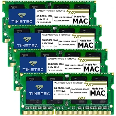 Image de Timetec 32 Go KIT (4x8 Go) Compatible pour Apple DDR3L 1600MHz PC3L 12800 CL11 iMac(Mid 2011, Late 2012, 2013, 2014 Retina 5K, Mid 2015 5K) Module mémoire SODIMM Mac RAM Upgrade