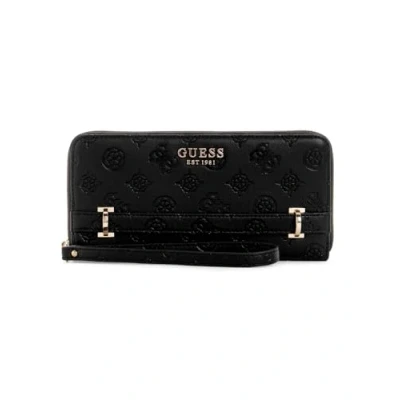 Image de GUESS Porte monnaie noir pour femme Zarela SLG Large Zip Around Wallet L Black Logo 296949
