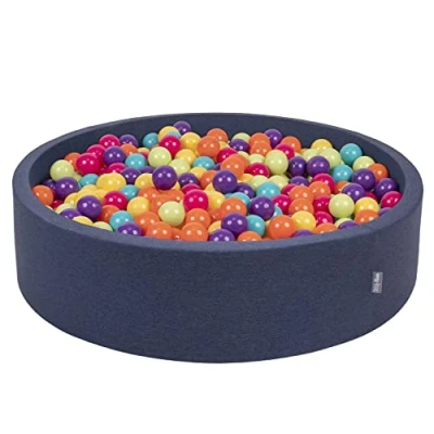 Image de KiddyMoon Piscine À Balles pour Bébé Rond 120X30cm/600 7Cm Grande Fosses Boules Jouet Enfant, Bleu Foncé:Vert Cl/Jaune/Turq/Orange/R.Foncé/Violet