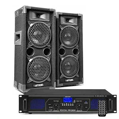 Image de Kit DJ Max26 2 Enceintes avec Amplificateur 1200 Watts, Fonction Bluetooth et Lecteur MP3, Télécommande Incluse, Câbles Fournis, Idéal pour Les DJs Débutants