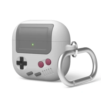 Image de elago Coque AW5 Compatible avec AirPods 4ème Génération (2024), Design de Console Jeu Portable Rétro Classique Apple 4 [Mousqueton Inclus] (Gris)