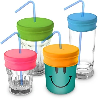 Image de igadgitz Home U6543 Couvercles pour Paille Réutilisables Voyage 100% Silicone sans BPA la plupart des verres et tasses Paquet de 4