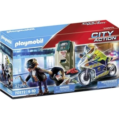 Image de PLAYMOBIL 70572 Policier avec moto et voleur City Action deux personnages, un véhicule distributeur automatique Intervention poursui