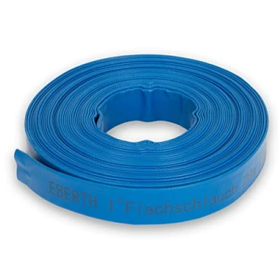 Image de EBERTH 1&quot; Tuyau d&#039;arrosage Plat pour Pompe, Longueur 20m, 1 Pouce, Diamètre 25mm, Flexible, PVC Résistant, Industriel, d&#039;eau l&#039;irrigation, Couleur Bleue
