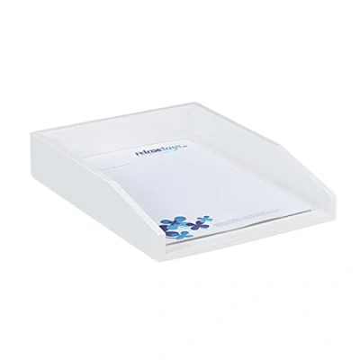 Image de Relaxdays 10023236 Corbeille à Courrier Empilable, Papier Format A4, Bureau, Range Documents &amp; Lettres, Bambou, 6x25x33cm, Blanc, HLP 6,5 x 25 33,5 cm