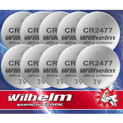 Image de Wilhelm Lot de 10 piles bouton au lithium CR2477 CR 2477 3 V 1070 mAh Ø 24 x 7,7 mm DL2477