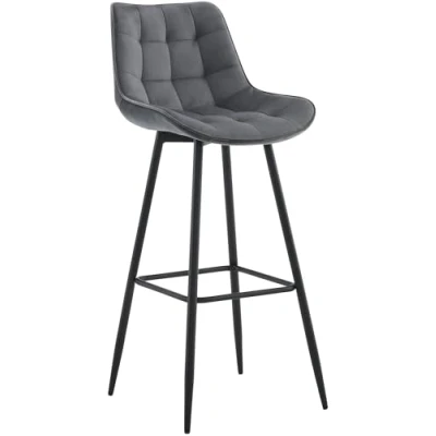 Image de CLP Tabouret de Bar Dartford I Chaise rembourrée avec Structure métallique et Dossier, Couleur:Gris foncé, Matériel:Velours