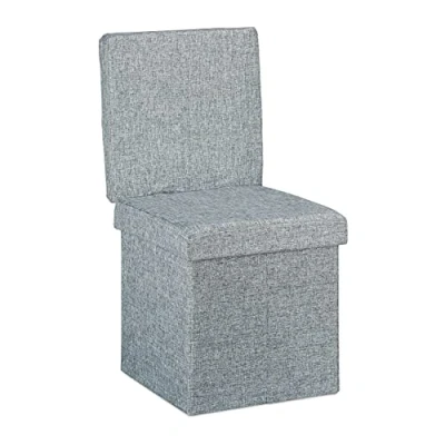 Image de Relaxdays Tabouret de rangement pliant en lin avec appui dos coffre stable pouf H x l P: 73 38 cm couvercle amovible repose pieds boîte forme cube stockage ottoman, gris