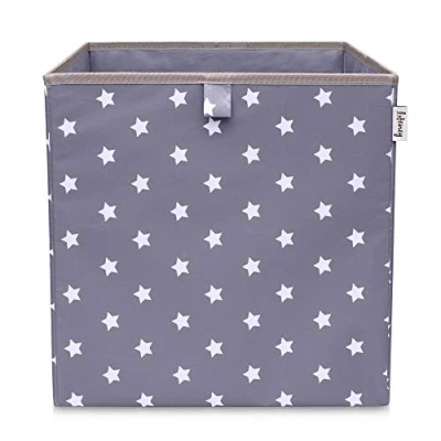 Image de LIFENEY Boîte de rangement avec motif étoilé gris foncé à jouets étoiles Convient aux étagères cubiques pour chambre d&#039;enfant Panier comme accessoire