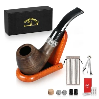 Image de Pipes a Tabac en Bois, Joyoldelf Boite Créatif avec Accessoires Fumeur, Cure Tabac,Outil de Nettoyage Et Pipe