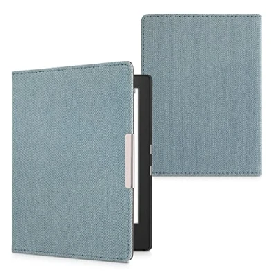 Image de kwmobile Étui liseuse Compatible avec Kobo Aura H2O Edition 1 à Rabat magnétique Protection en Jean Bleu Clair