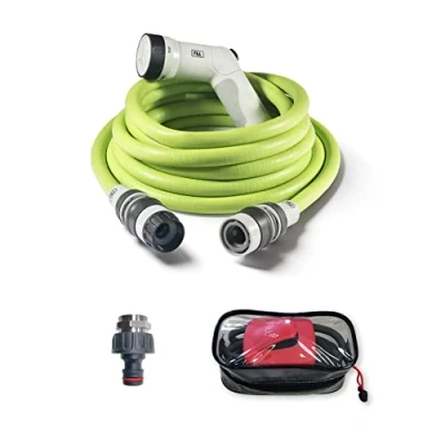 Image de FITT IKON Plus 15 m Tuyau d&#039;arrosage Extensible, léger et prêt à l&#039;emploi, avec Pistolet Multi Jet, Prise Adaptateur pour Robinet Support