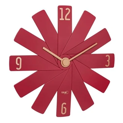 Image de TFA Dostmann 60.3020.05 Horloge Murale Design Clock in The Box avec Mouvement Silencieux à Quartz, composée de 12 pièces, Salon, Cuisine, Chambre Coucher, décoration, Rouge
