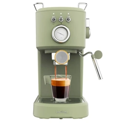Image de Cecotec Cafetière Espresso compacte Power 20 Retro Green. 1100 W, Bars, Système Thermoblock, Buse orientable, Porte filtre avec double sortie et 2 filtres, 1,25 litre