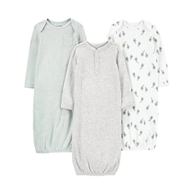 Image de Simple Joys by Carter&#039;s 3 Pack Neutral Cotton Sleeper Gown Couverture Portable, Avocats/Chiné/Rayures, 0 Mois (Lot de 3) Mixte bébé