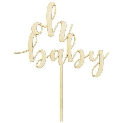 Image de PartyDeco Décoration en bois Oh Baby 17 cm Pour fête prénatale, anniversaire, sexe