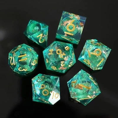 Image de Set de Dés DND Sables Mouvants Résine Polyédriques Sharp Edge Dice 7 pièces Faits à la Main pour Donjons D4 D6 D8 D10 D12 D20 D% et Dragons Ttrpg Pathfinder RPG Jeu Role avec Boîte Cadeau