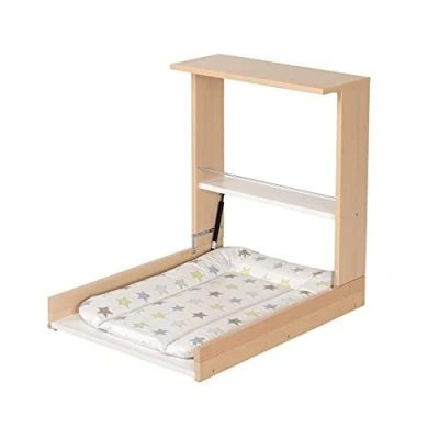 Image de Geuther 4872 Étagère à langer murale Wicki avec matelas peu encombrante utilisable d&#039;une seule main planche agréable pour le dos Naturel Motif: étoile