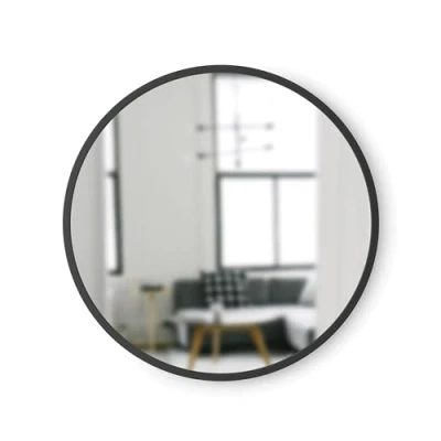 Image de Umbra Hub Miroir Mural Rond Avec Cadre En Caoutchouc Pour Salon, Salle De Bain, Chambre, Entrée et Bien Plus Encore, Noir, 18x24