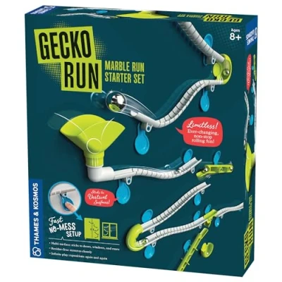 Image de Gecko Run Marble Starter Set by Thames &amp; Kosmos, Finaliste du jouet de l&#039;année 63 pièces course verticale en marbre, pistes flexibles Installation rapide, sans désordre, tampons