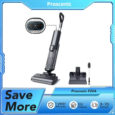 Image de Aspirateur et balai sans fil Proscenic F20A, autonomie de 35 min, écran LED, autonettoyage séchage à l&#039;air, nettoyage complet des bords