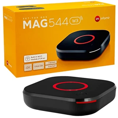 Image de MAG 544w3 Original Infomir &amp; hb digital Set Top Box 4K Lecteur multimédia Récepteur TV Internet UHD 60FPS 2160p@60 FPS HDMI 2.1 Support et HEVC USB3.0 4X Arm Cortex A35 + câble