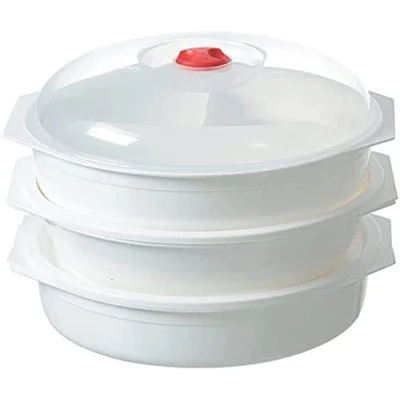Image de BaoT8YLu Vaisselle pour micro ondes, avec couvercle, sans BPA, passe au lave vaisselle, congélateur, 3 l, blanc/transparent