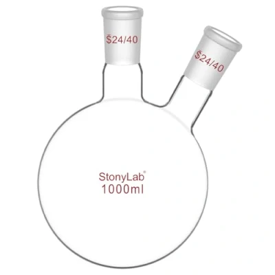 Image de stonylab Ballon à Fond Arrondi en Borosilicaté Verre 2 Cols RBF, avec 24/40 Joint Extérieur Conique Standard au Centre et sur les Côtés, Neck Round Bottom Flask 1000ml