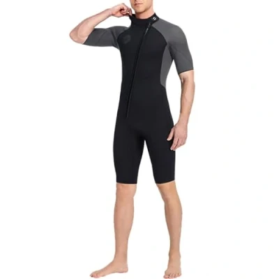 Image de TOVCHEI Combinaisons De Plongée pour Hommes 3mm Néoprène Shorty Dive Skin Front Zip La Plongée, Le Surf, Kayak,Noir,M