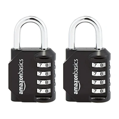 Image de Amazon Basics Serrure à combinaison AB PL111 Cadenas, Noir, lot de 2